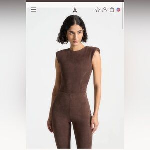 Maniere de Voir Wide Shoulder Suede Bodysuit - Brown